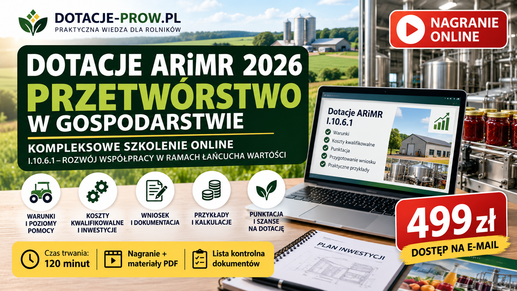 Dotacje ARiMR na przetwórstwo 2026 – szkolenie online (nagranie) | Przedsprzedaż